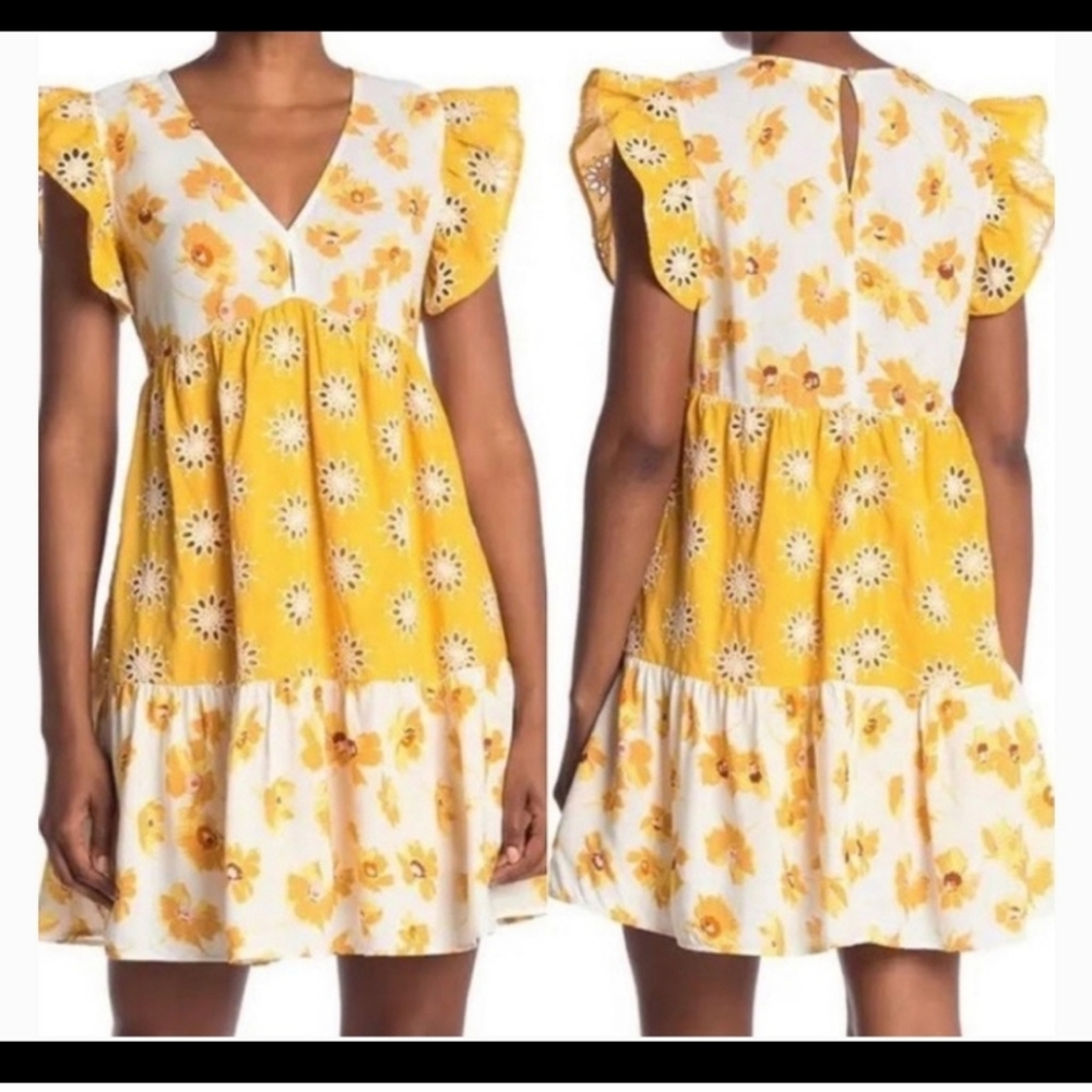 MELLODAY CottonTiered Mini yellow dress